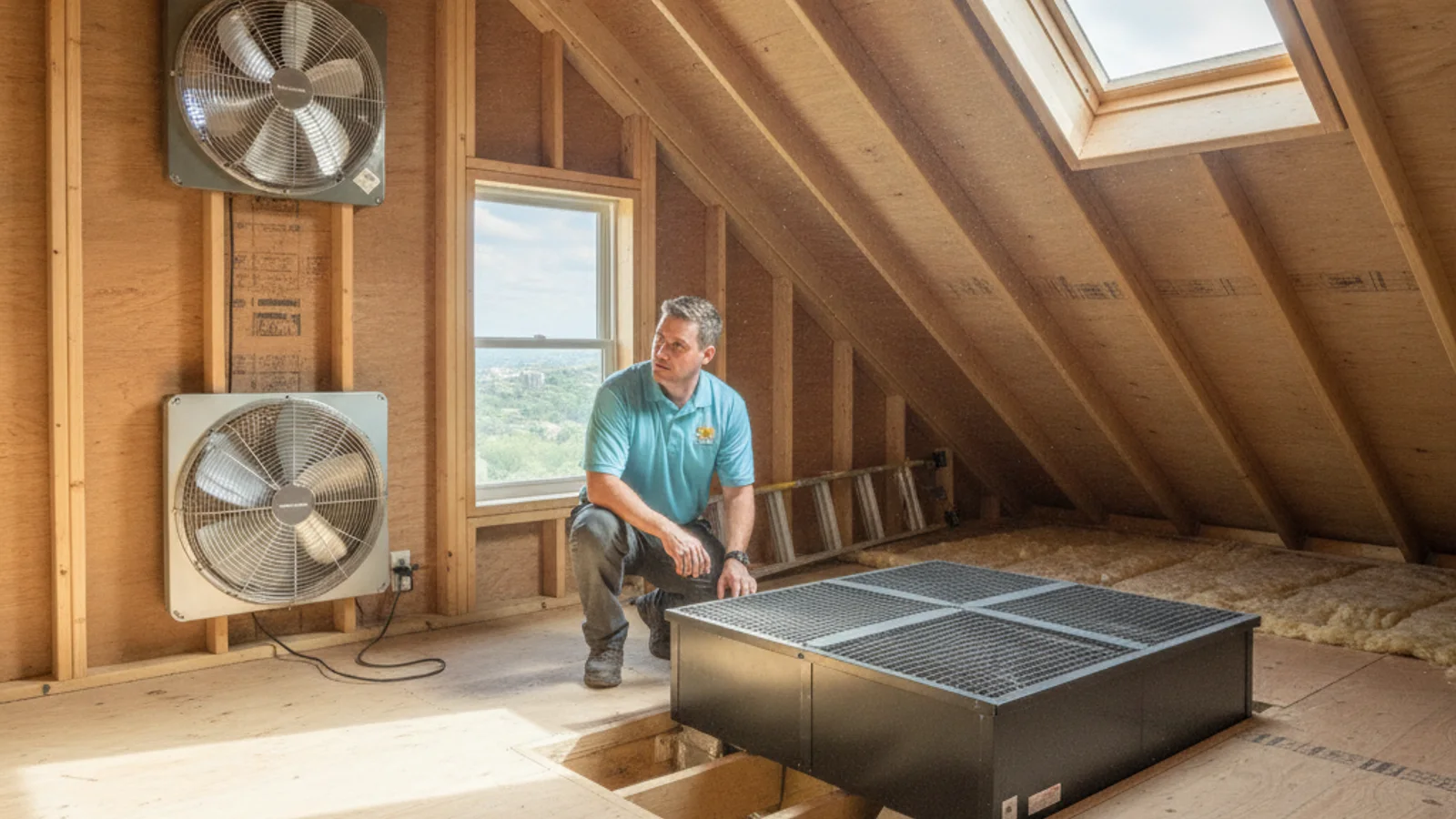 Solar attic fan mounted on an Austin composition shingle roof