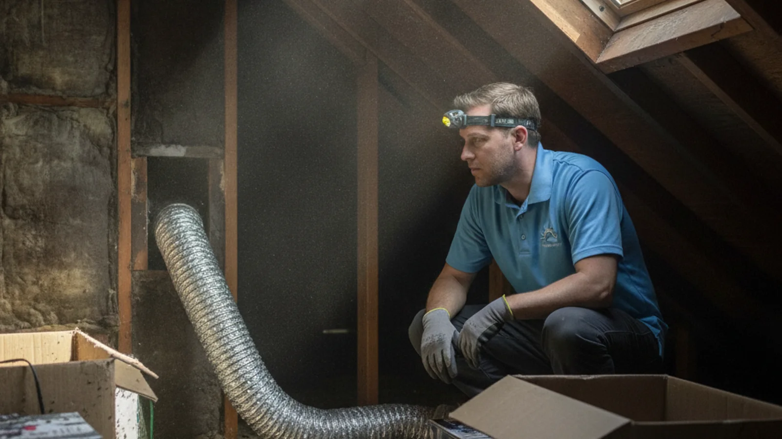 Bathroom exhaust fan duct terminating loosely in an Austin attic space instead of at the roof vent